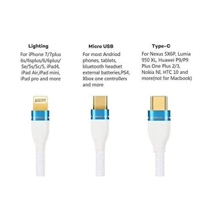 3 in 1 Nylon Braided 3.0 A 1 m Data Cable for Charging Micro USB for iOS and Type C (CLS-2245683)