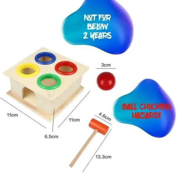 Wooden Hammer Ball Bench with Box Case Toy Set