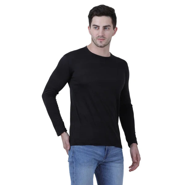 Cotton Solid Round Neck Full Sleeves T-shirt For Men (Pack of 2)