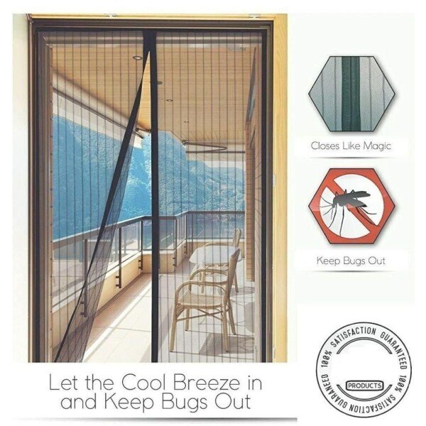 Door Curtain-Mesh Screen Net Home Magnetic Foldable Anti Mosquito Door Curtains (Pack of 2)