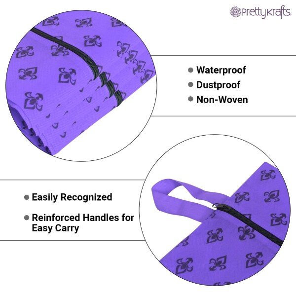 PrettyKrafts Shoe Bag with Center Zipper- Large (Set of 3 pcs) – Purple