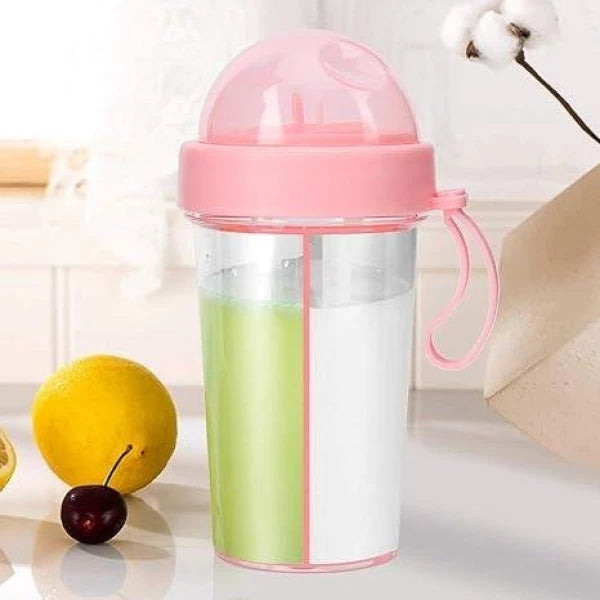2 in 1 Water Bottle for hot and Cold Drinks with Double Straws and Cover 1000 ml Bottle