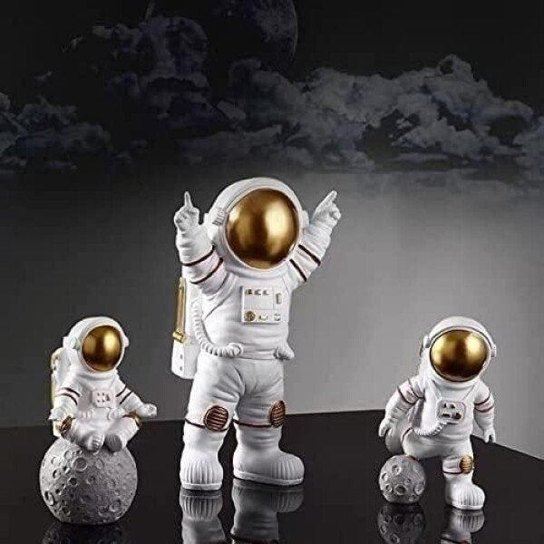 Astronaut Spaceman Statue Ornament Home Office Desktop Figurine Decors Set of 3 – Golden