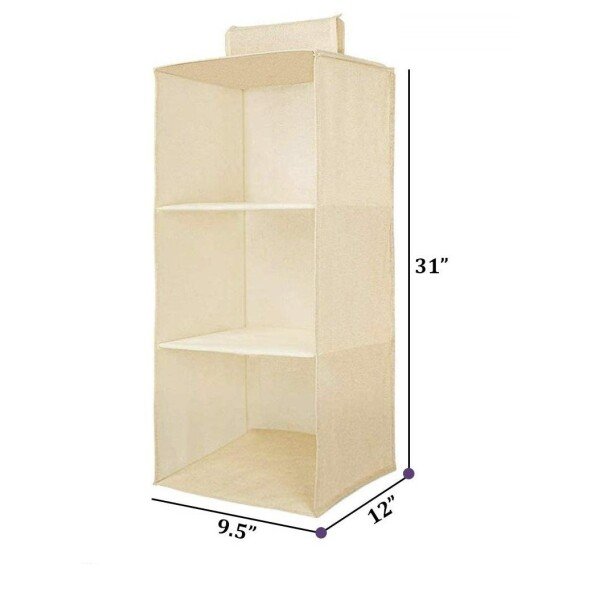 Hanging Wardrobe Organizer- 3 Shelves Non-Woven Fabric Hanging Storage Wardrobe Organizer