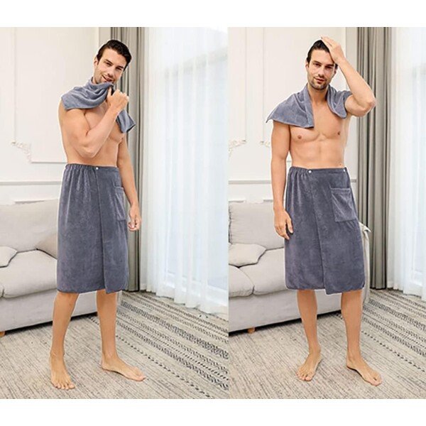 Men Bath Wrap Pocket Microfiber Bath Towel With Hand Towel