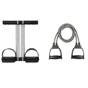 Gym Combo Double Spring Tummy Trimmer With Heavy Resistance Band Toning Tube Ab Exerciser
