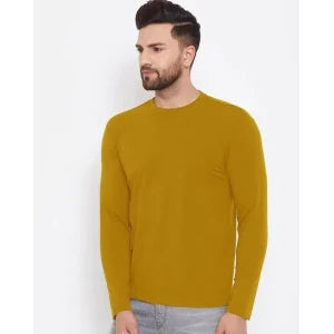 Cotton Solid Round Neck Full Sleeves T-shirt For Men (Pack of 2)