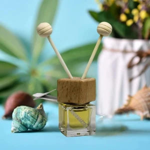 Car A.C vent freshener glass bottle wooden lid with organic essential oil (Pack of 1) (CLS-2388707)