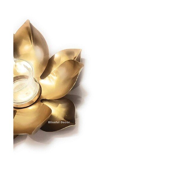 Golden Metal Lotus Shape Tealight Holder with Glass (CS-2385909)