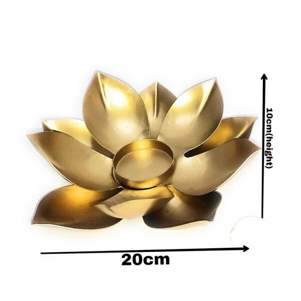 Golden Metal Lotus Shape Tealight Holder with Glass (CS-2385909)