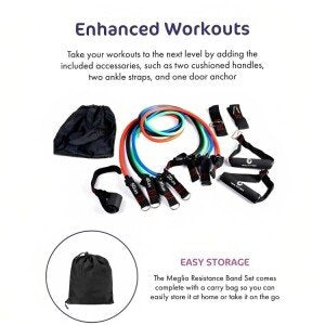 Healthtrek Resistance Tube Set of 4 with Foam Handles, Door Anchor, Ankle Strap & Bag, Exercise Guide Included (CLS-260941405)