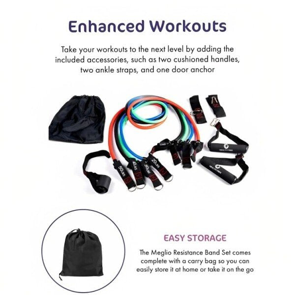 Healthtrek Resistance Tube Set of 4 with Foam Handles, Door Anchor, Ankle Strap & Bag, Exercise Guide Included (CLS-260941405)