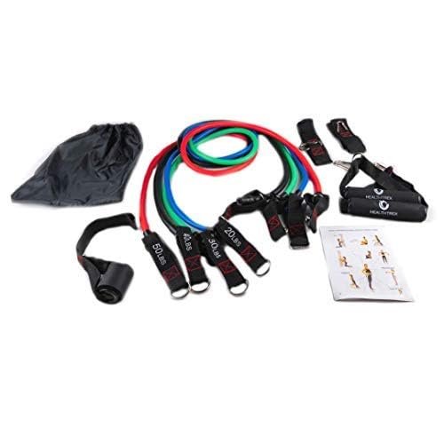 Healthtrek Resistance Tube Set of 4 with Foam Handles, Door Anchor, Ankle Strap & Bag, Exercise Guide Included (CLS-260941405)