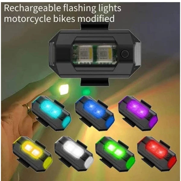 7 Colors LED With 3 Flashing, Blinking Modes Aircraft Strobe, Helmet Exterior Night Signal Light With USB Rechargeable Cable Kit, 2pcs (CLS-2381603)
