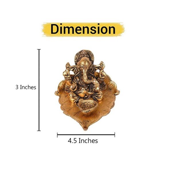 Metal Lord Ganesha on Leaf Idol with Diya (CS1411833)