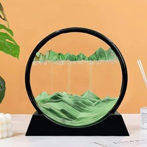 Moving Sand Art Picture Glass Liquid Painting 3D Natural Landscape showpieces for Home Decor, Green, 7 inch (CS-2389308)