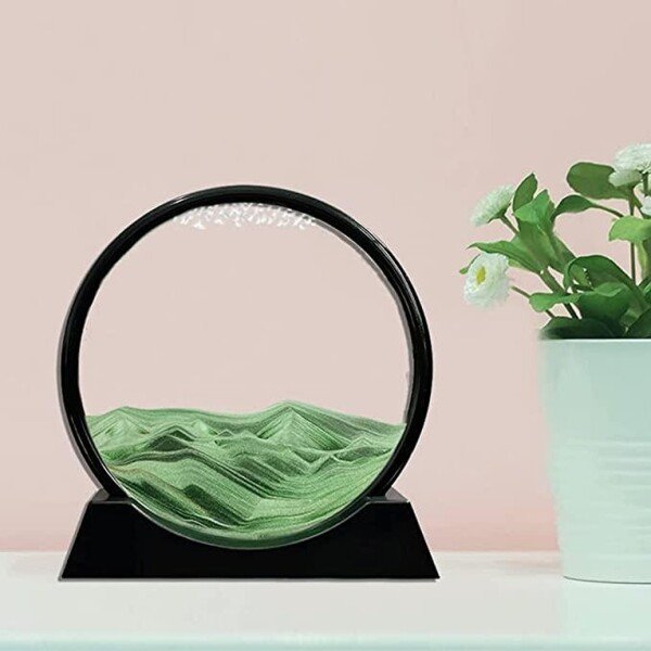 Moving Sand Art Picture Glass Liquid Painting 3D Natural Landscape showpieces for Home Decor, Green, 7 inch (CS-2389308)