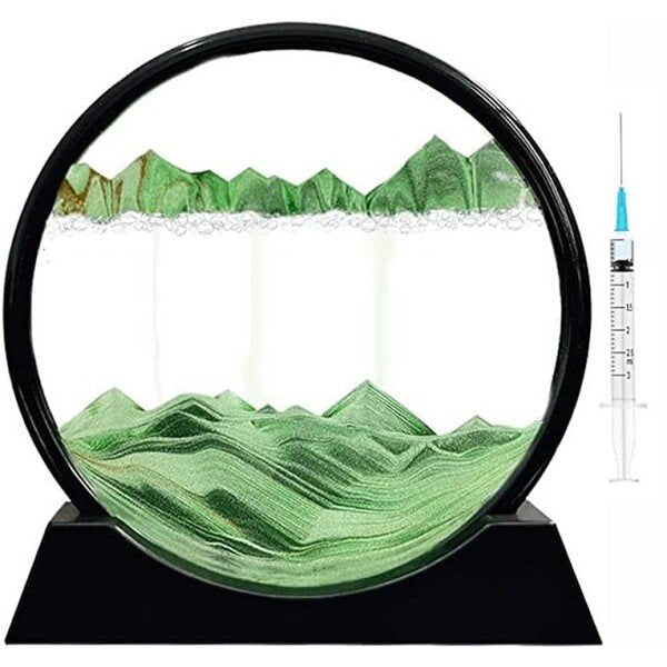 Moving Sand Art Picture Glass Liquid Painting 3D Natural Landscape showpieces for Home Decor, Green, 7 inch (CS-2389308)