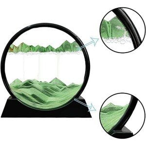 Moving Sand Art Picture Glass Liquid Painting 3D Natural Landscape showpieces for Home Decor, Green, 7 inch (CS-2389308)