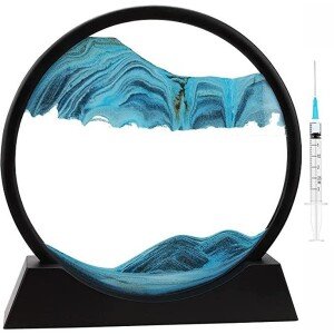 Moving Sand Art Picture Glass Liquid Painting 3D Natural Landscape showpieces for Home Decor, Sky Blue 7 inch (CS-2389406)