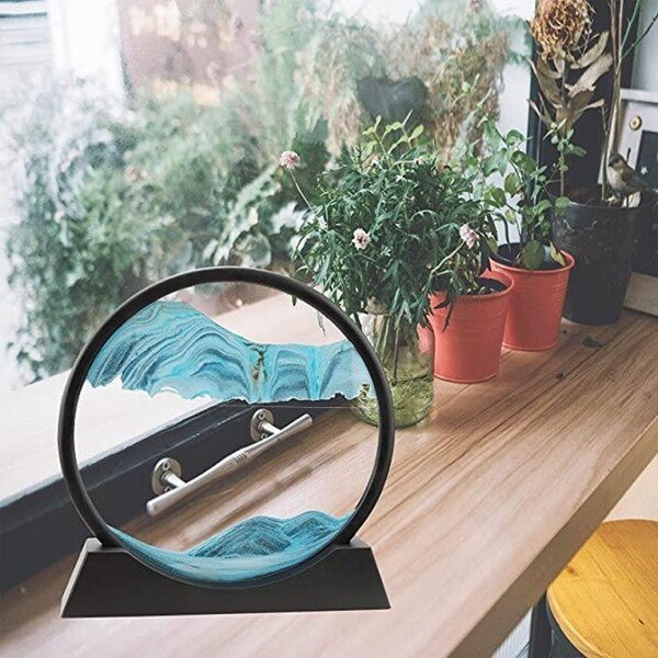 Moving Sand Art Picture Glass Liquid Painting 3D Natural Landscape showpieces for Home Decor, Sky Blue 7 inch (CS-2389406)