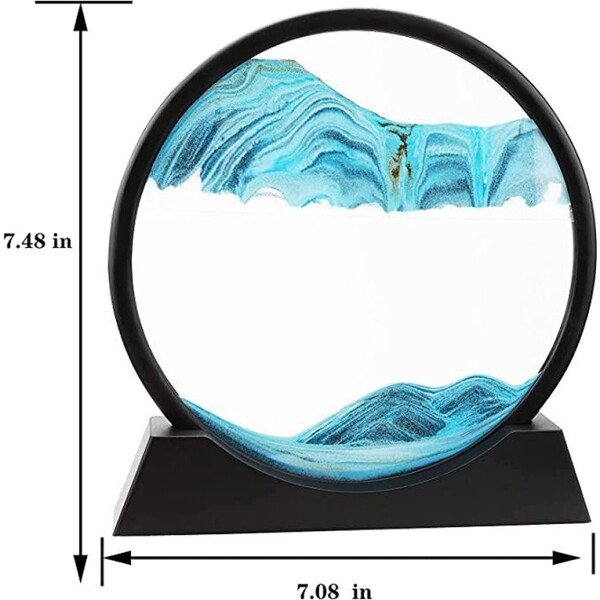 Moving Sand Art Picture Glass Liquid Painting 3D Natural Landscape showpieces for Home Decor, Sky Blue 7 inch (CS-2389406)
