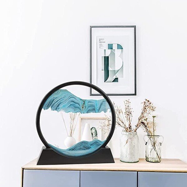 Moving Sand Art Picture Glass Liquid Painting 3D Natural Landscape showpieces for Home Decor, Sky Blue 7 inch (CS-2389406)