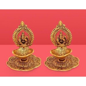 Oxide Metal Decorative Unique Handicraft Ganesh Idol Showpiece with Oil Lamp Diya (CS-2361635)