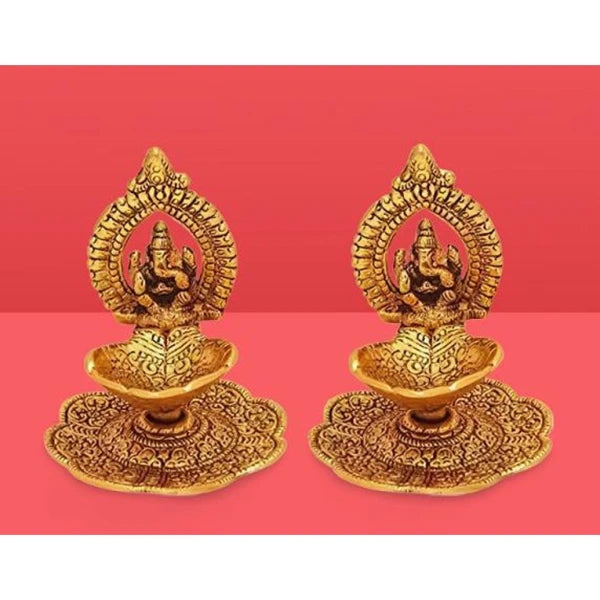 Laxmi Ganesh Idol Statue with Diya Peacock Showpiece (CS1720030)