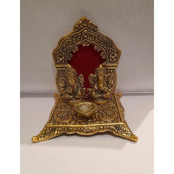 Oxide Metal Decorative Unique Handicraft Ganesh Laxmi Idol Showpiece with Oil Lamp Diya (CS-2361636)