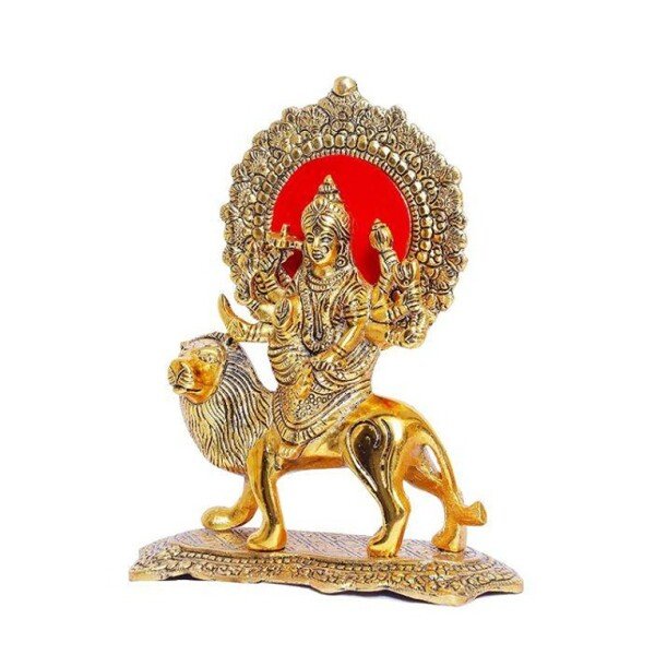 Oxide Metal Durga Maa on Lion Statue for Navratri Antique Gold Plated Showpiece (Aluminum, Gold) (CS-2361800)