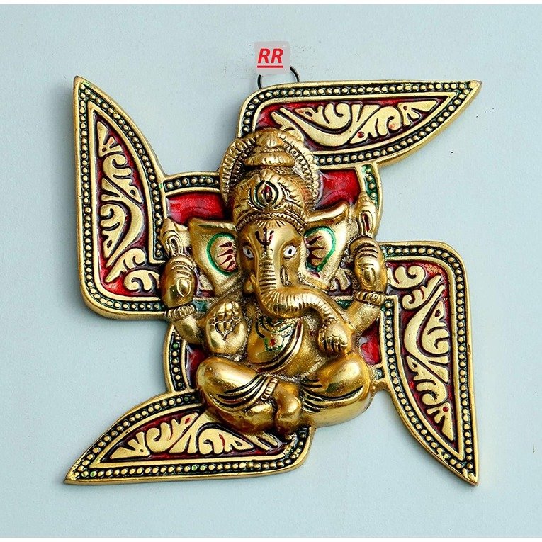 Oxide Metal Handcraft Swastik Symbol with Ganesha Wall Hanging for Entrance, Main Door, Wall Decoration (CS-2361797)