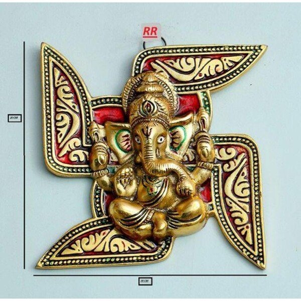 Oxide Metal Handcraft Swastik Symbol with Ganesha Wall Hanging for Entrance, Main Door, Wall Decoration (CS-2361797)