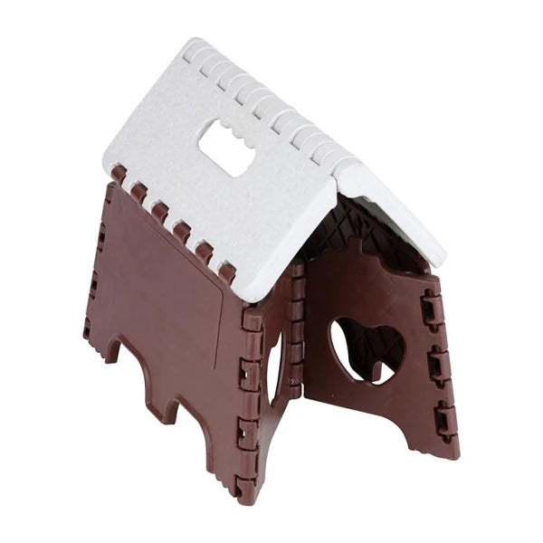 Plastic Folding Stool Brown and White 7 Inch Portable Stool (150 kg Capacity) (CLS-2389954)
