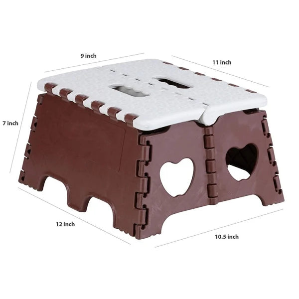 Plastic Folding Stool Brown and White 7 Inch Portable Stool (150 kg Capacity) (CLS-2389954)