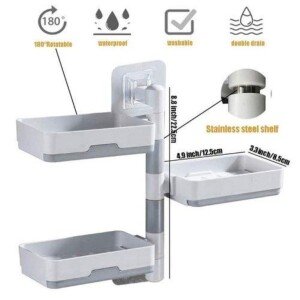 Soap Dish Holder – Wall Mounted Rotatable Self-Adhesive 3 Layer Soap Dish Holder for Bathroom Shower and Kitchen (CS-2087492)