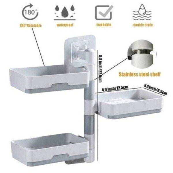 Soap Dish Holder – Wall Mounted Rotatable Self-Adhesive 3 Layer Soap Dish Holder for Bathroom Shower and Kitchen (CS-2087492)