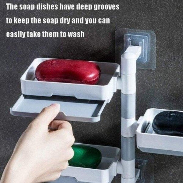 Soap Dish Holder – Wall Mounted Rotatable Self-Adhesive 3 Layer Soap Dish Holder for Bathroom Shower and Kitchen (CS-2087492)