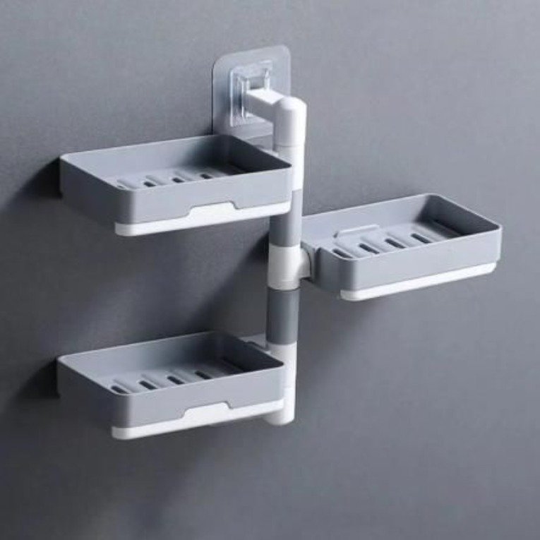 Soap Dish Holder – Wall Mounted Rotatable Self-Adhesive 3 Layer Soap Dish Holder for Bathroom Shower and Kitchen (CS-2087492)