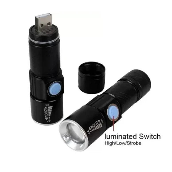 Torch Light USB Rechargeable Zoomable Emergency Long Life Bright Torch Pocket Light (CLS-2386824)