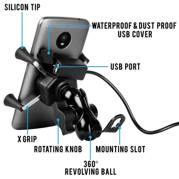 X-Grip Bike Mobile Charger & Phone Holder (Black) (CLS-2391364)