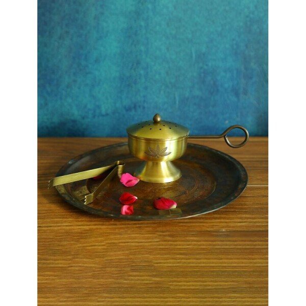Buy Antique Gold Brass Hand Carved Tongs