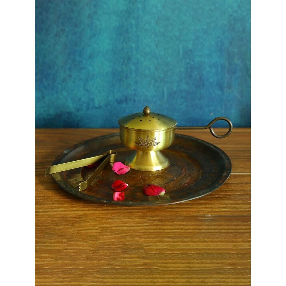 Buy Antique Gold Brass Hand Carved Tongs