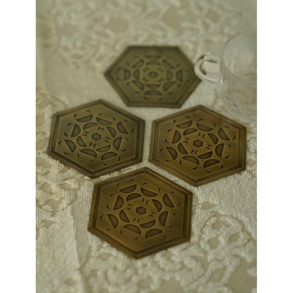 Buy Antique Gold Brass Hand Crafted Coaster & Trivet