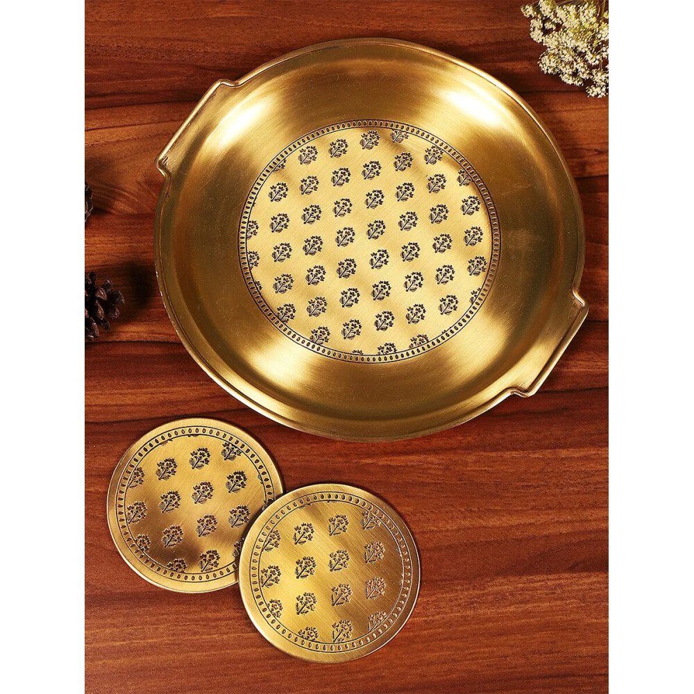Buy Antique Gold Hand Crafted Brass Tray/Platter