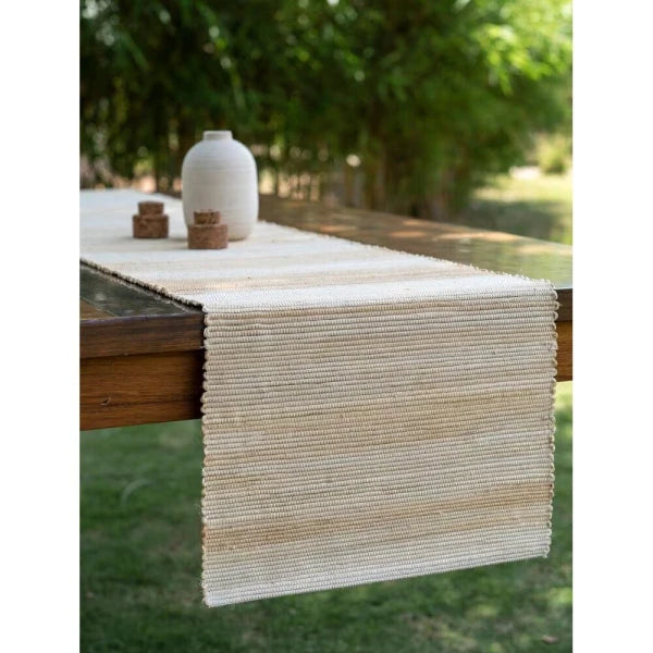 Buy Beige Brown Hand Crafted Banana Fibre Solid Table Runner