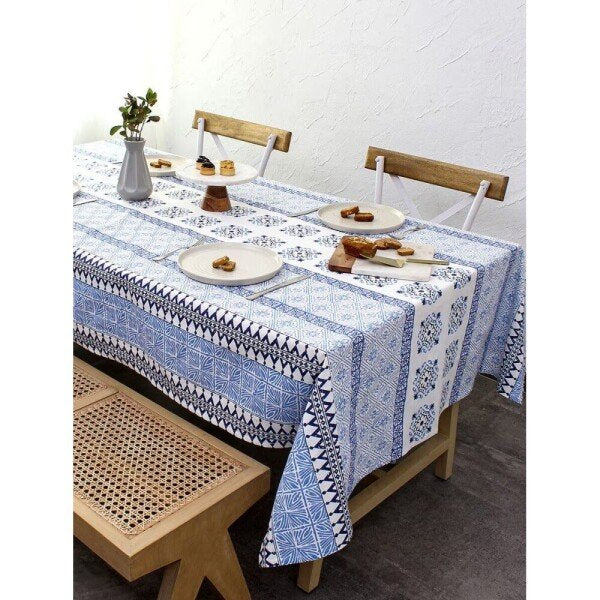 Buy Blue Cotton Rectangle Block Print Table Cloth