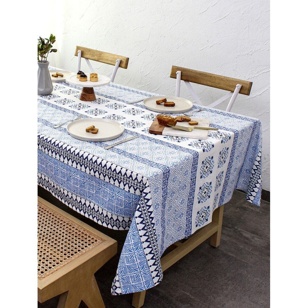 Buy Blue Cotton Rectangle Table Cloth