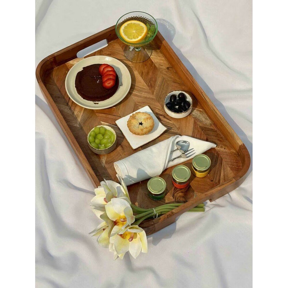 Buy Brown Acacia Wood Printed Tray/Platter