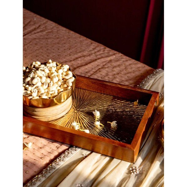 Buy Brown Mango Wood Printed Tray/Platter